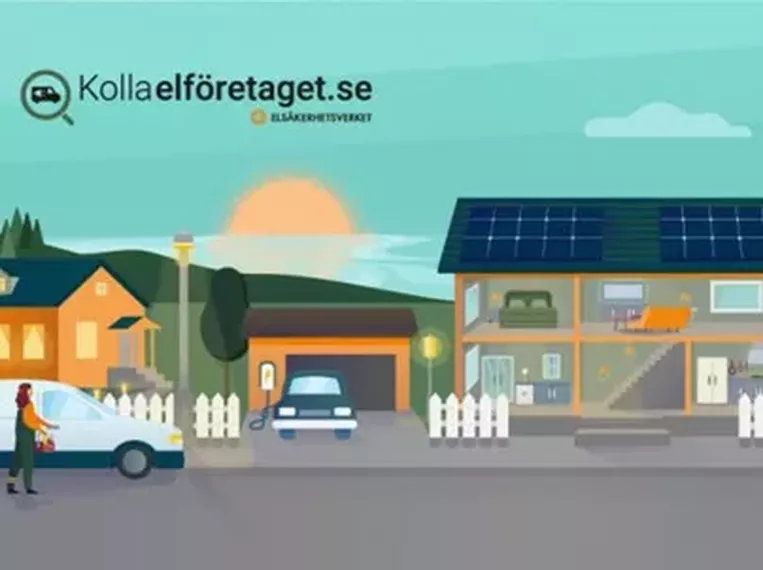Illustration och logotyp till söktjänsten Kolla elföretaget, Elsäkerhetsverket